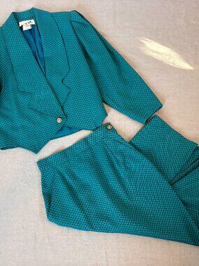 Vintage KTH Teal & Navy Skirt Suit  | 2 Piece Set